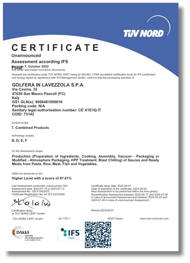 certificato IFS (San Mauro Pascoli)