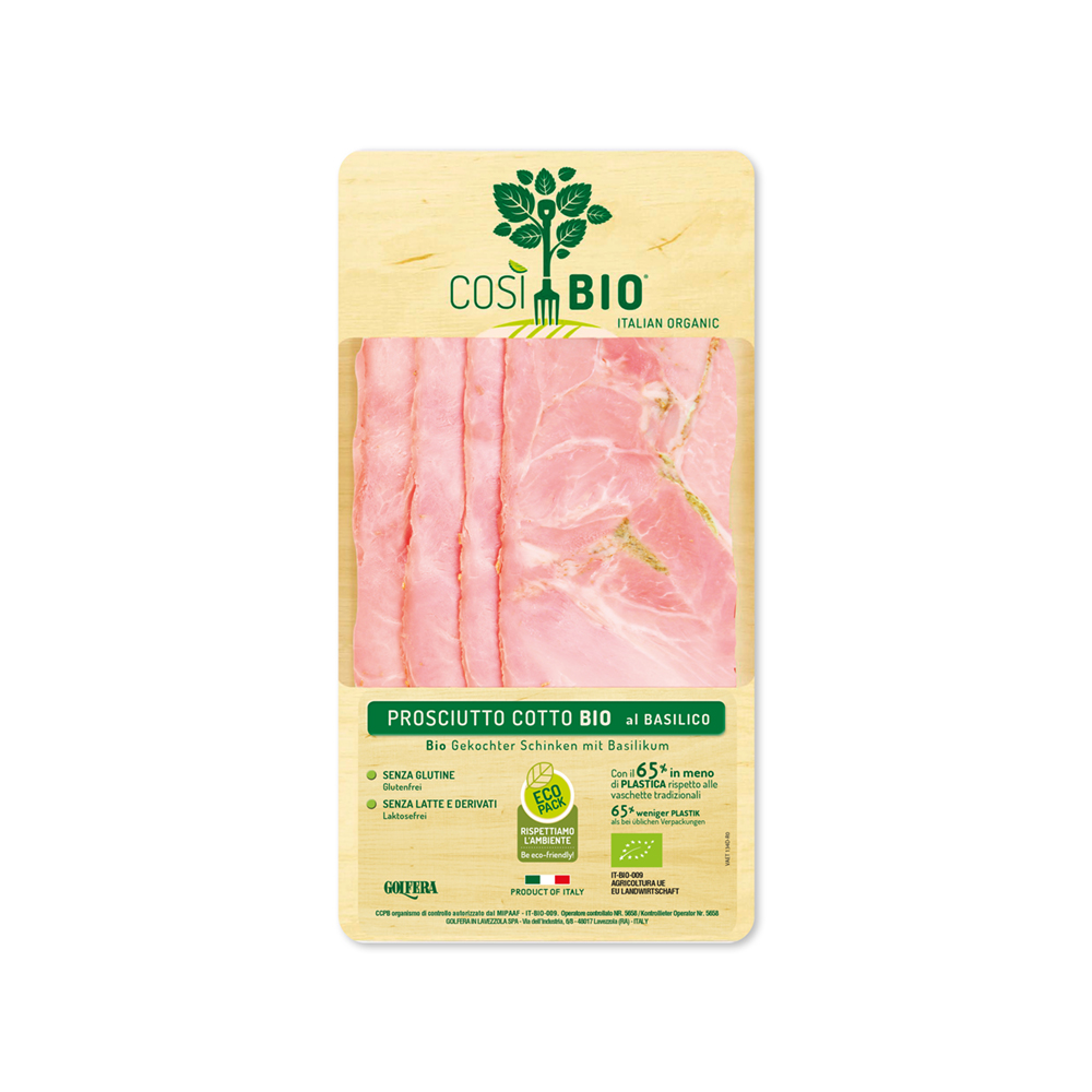 Prosciutto cotto al basilico affettato Così Bio 80 gr