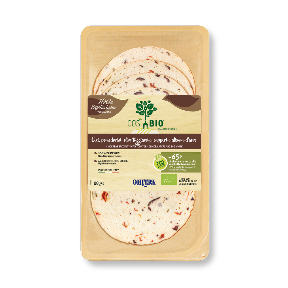 Affettato vegetale con ceci, pomodorini, olive taggiasche e capperi Così Bio 80g